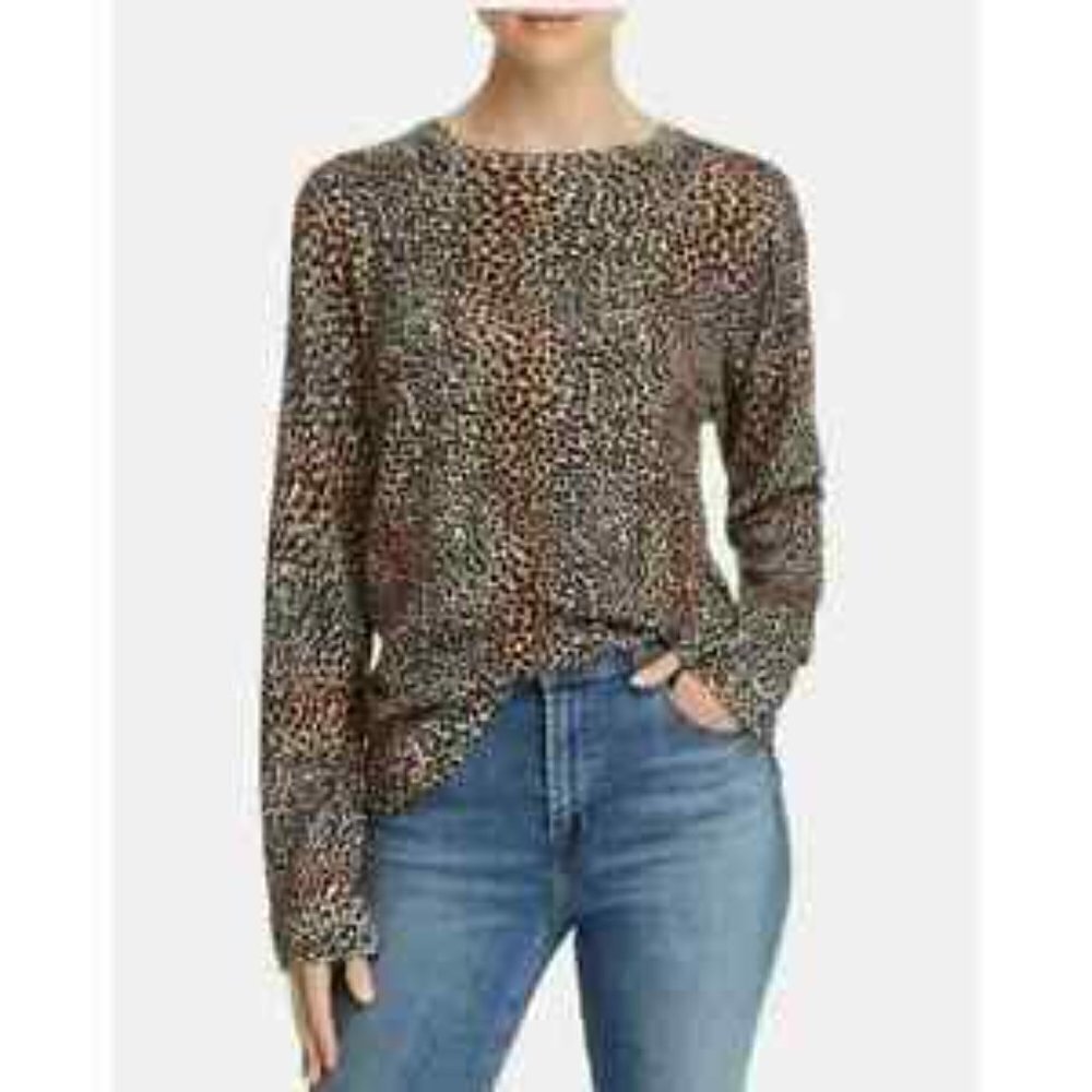 Equipment Raydon Leopard Cheetah Animal Print Long Sleeve Light Sweater Top